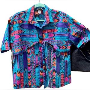 1980’s Vintage Geometric Western Short Sleeve Button Up Sz. L
